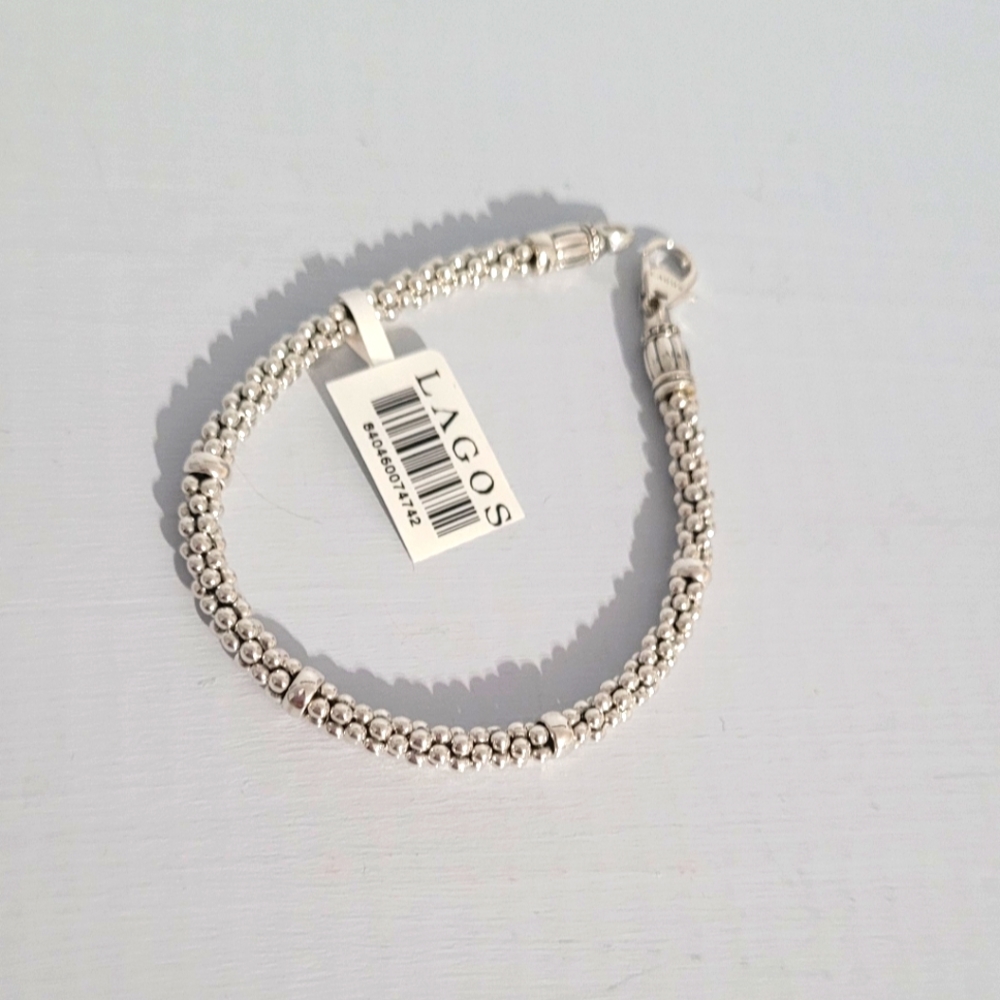 LAGOS Sterling Silver 4mm Caviar Beaded Bracelet 7
